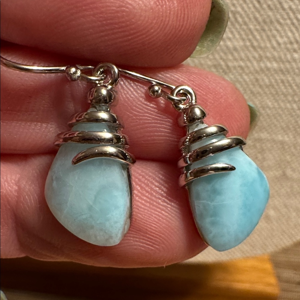 Sterling Silver Large Irregular Shape Larimar Pen… - image 7